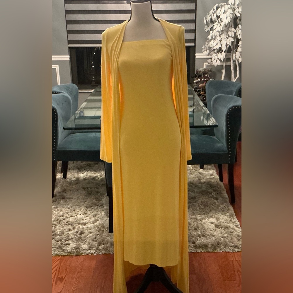Yellow Maxi Cardigan with Midi Tube Dress